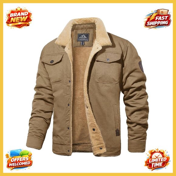 Men's Winter Sherpa Lined Trucker Jacket Heavyweight Warm Multi Pocket Classic
